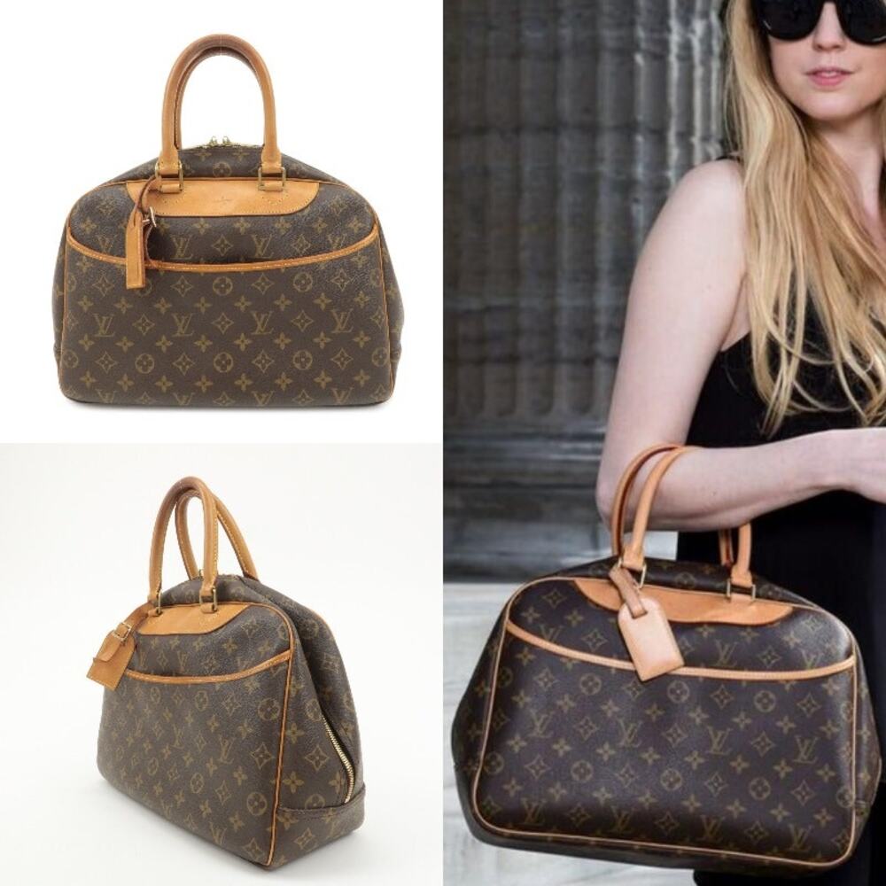 Louis Vuitton Brown Monogram Canvas Shoulder Bag with Tan Leather Trim